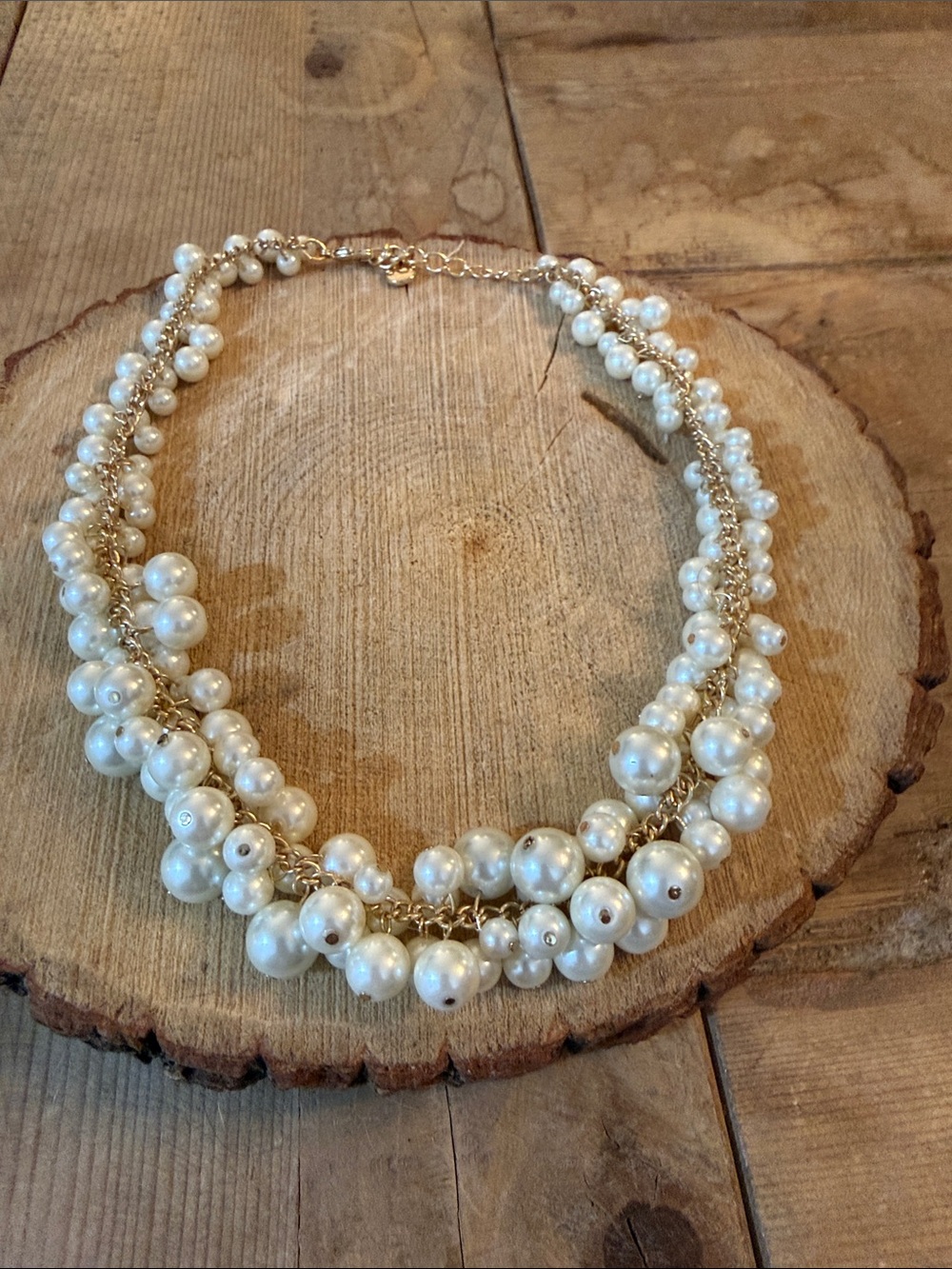 Gold Chain Pearl Cluster Necklace - White Pearls